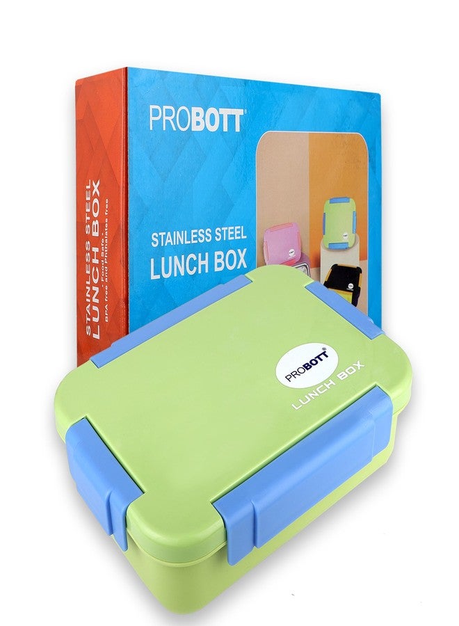 PROBOTT Lunch On 710 ml Stainless Steel Lunch Box, 3 Grid Leak-Proof BPA Free Tiffin Box, Perfect for School, Office, Travel, Picnic | Green - Image 1